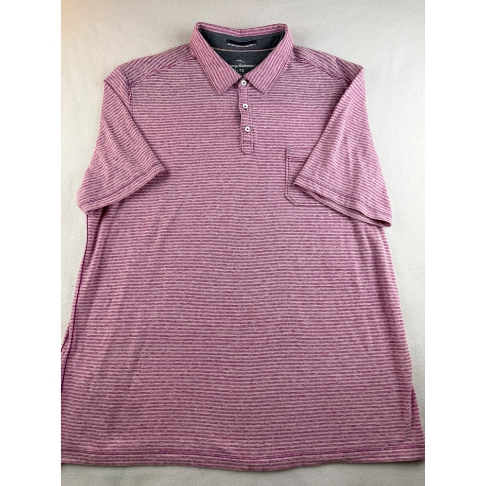 Tommy Bahama XL Purple Striped Polo Shirt Short Sleeve Mens‎ Casual Top